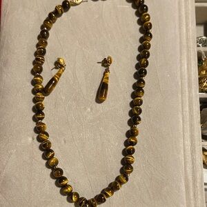 Elegant Tiger Eye Necklace and Earring Set